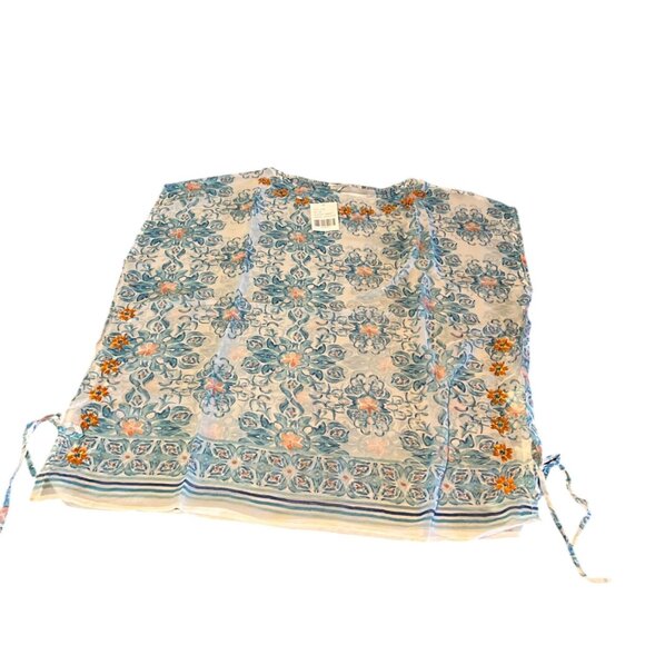 Modaposa Womens Floral Embellished Tunic Top Blue White 100% Polyester - Picture 5 of 9